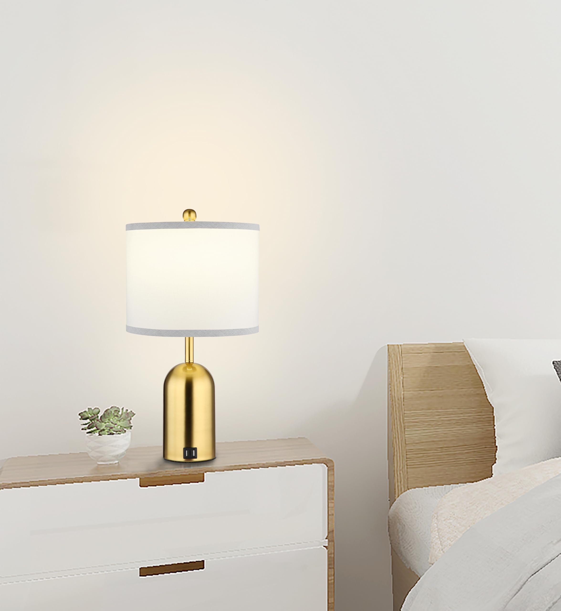 Ldeco Touch Dimmer Table Lamp for Bedroom,Bedside Lamp with USB Port Elegant Nightstand Lamp with Fabric Shade,Gold Modern Desk Lamp for Living Room,Office,Bulb incl.