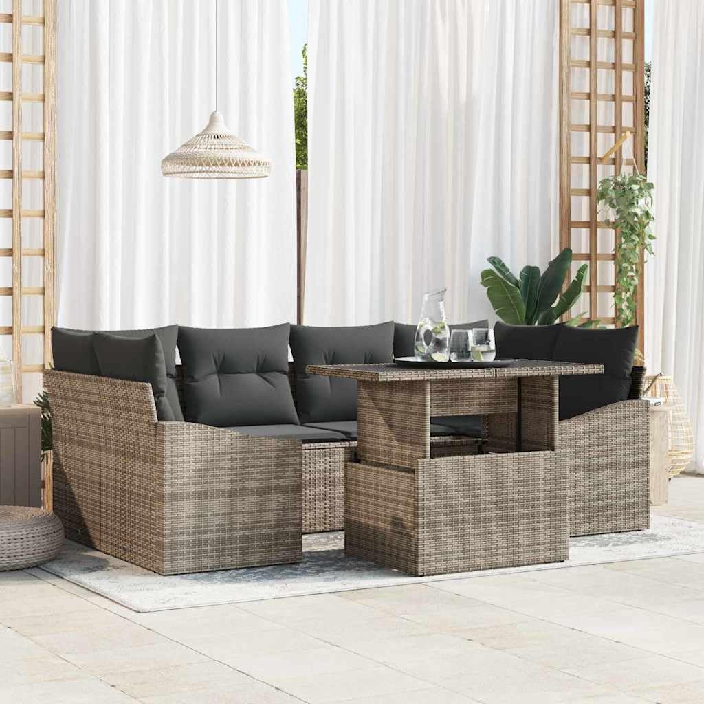 Générique Ensemble de Salon de Jardin Modulable en Poly Rotin Gris – Confort et Élargissement de l’Espace Extérieur pour Jardins Terrasses – Table en Verre Accoudoirs Élégants