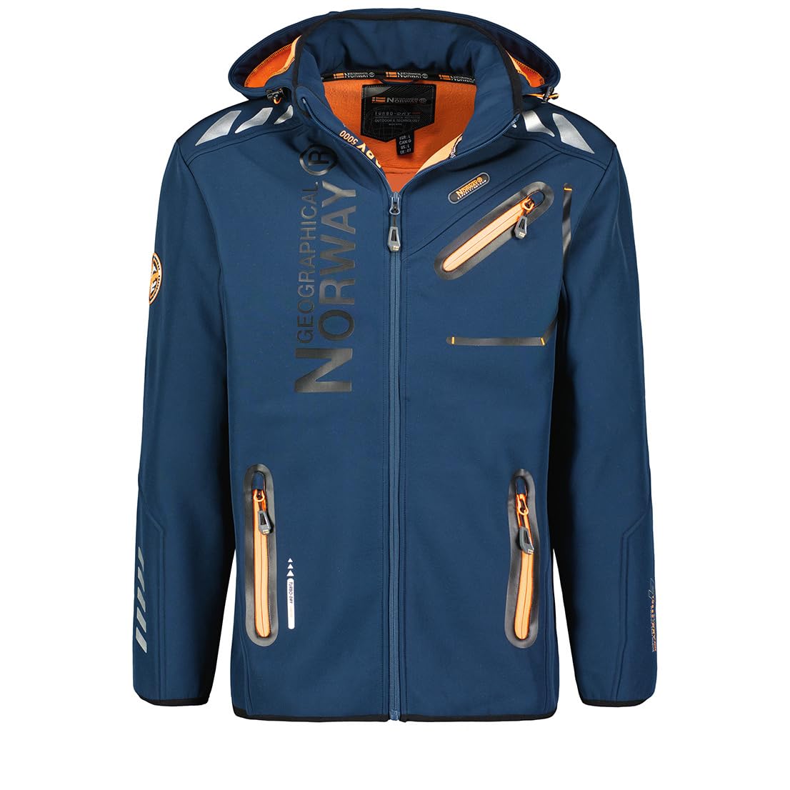 Geographical Norway Men's Navy/Orange Softshell Royaute Db 068 Black (Wy1999h/Gn/Black/Orange), Wind-Resistant, Windproof, With Membrane, Hood, Comfortable, Outdoor, Xl