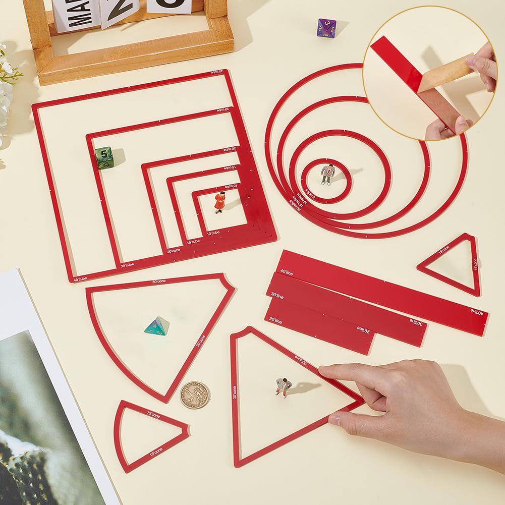 AHANDMAKER Set di 16 modelli di incantesimi AOE per marcatori di danni, modello per effetto area include 5 modelli quadrati, 4 cerchi, 4 coni, 3 linee, accessori per giochi per DND e altri giochi di