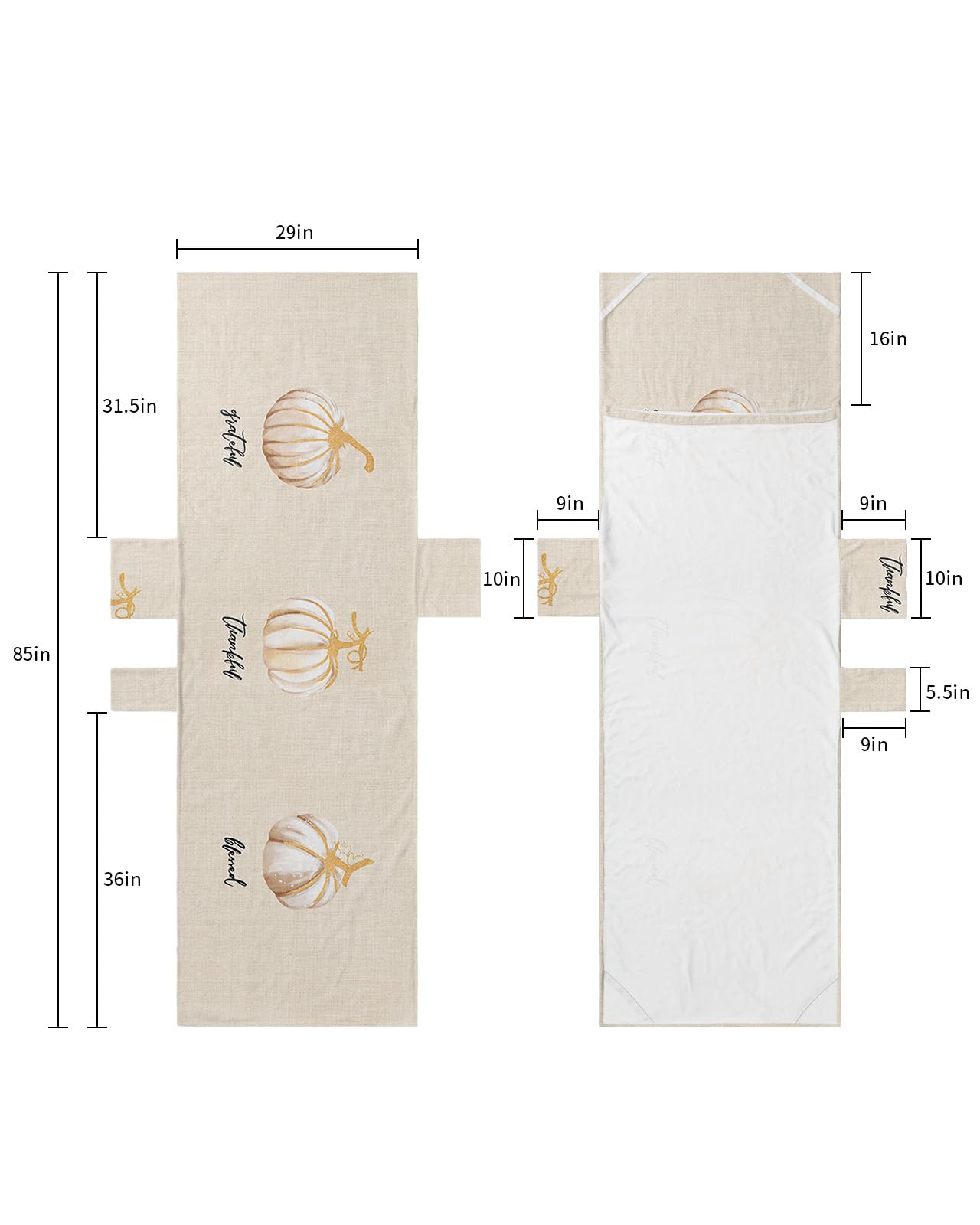 Thanksgiving, Beach Lounge Chair Towel Cover, Soft Chaise Lounge Towel with Side Pockets Patio Pool Chairs Cover for Beach/Pool Sunbathing 29x85 Luxurious White Gold Pumpkins Watercolor