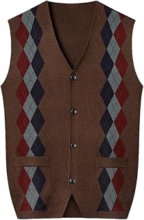 Chaleco de punto con botones para hombre, estilo retro, sin mangas, grueso, cálido, color marrón, talla L (63-71 kg), talla L (63-71 kg), marrón, L