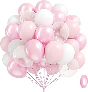 60pcs Pink and White Balloons 12inch with Clear Pastel Pearl Pink Balloons for Wedding Bridal Baby Shower Shower Birthday Party Decorations