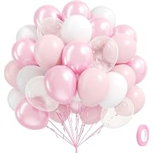 60pcs Pink and White Balloons 12inch with Clear Pastel Pearl Pink Balloons for Wedding Bridal Baby Shower Shower Birthday Party Decorations