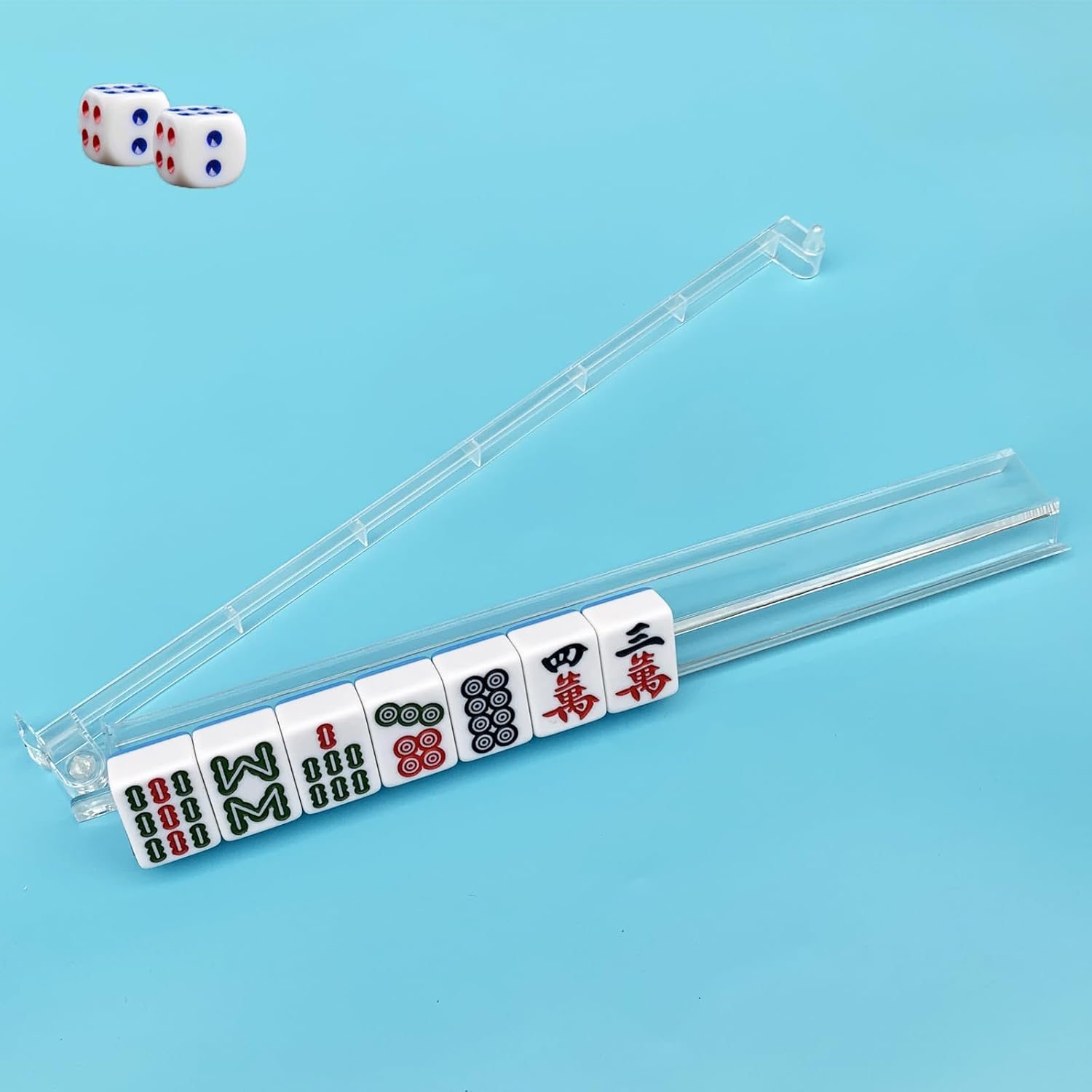 4PCS Mahjong Racks with Pushers, Clear Acrylic Mahjong Tile Rack and Pusher Holder Combo with 2 Dices Modern American Mahjong AccessoriesTile Racks(Clear)