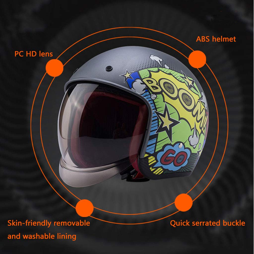 DCLINA Retro Half Helmet Unisex Adult Vintage 3/4 Motorcycles Open-Face Helmet With Sun Visor DOT Certified, Suitable For Cruiser Scooter Chopper Moped ATV Motorcycle Helmet (S-XXL