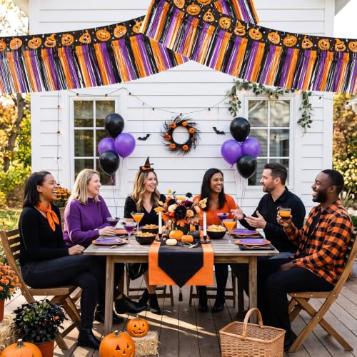 Image of BEISHIDA 3PK Pumpkin Foil Fringe Garland 30ft Tinsel Banner