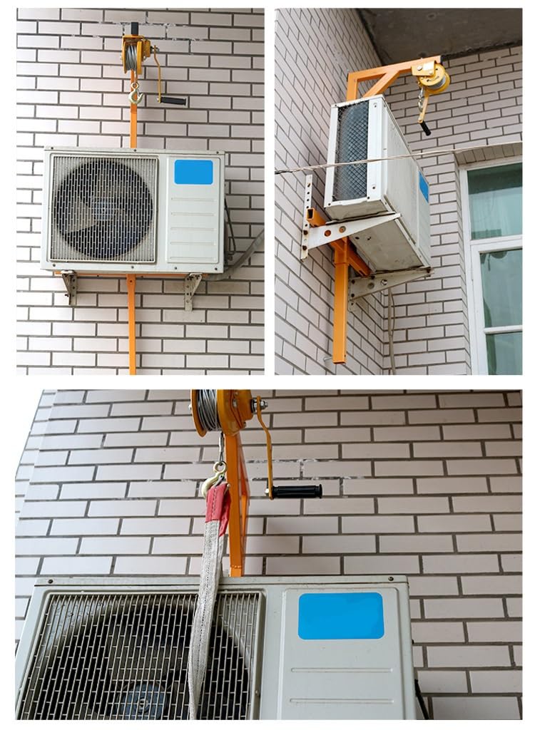 Zewnętrzny wciągnik klimatyzatora z ręczną wciągarką i wspornikiem - narzędzie do podnoszenia 544.3 kg do instalacji AC 3 KM | System wciągarki o dużej wytrzymałości 30 m, wspornik 5 KM +