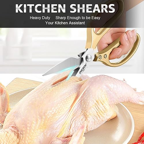 Miniatura 3 de ONEBOM - Tijeras de cocina, tijeras de cocina resistentes con hoja dentada para cortar carne, alimentos, pescado, aves de corral, accesorios de