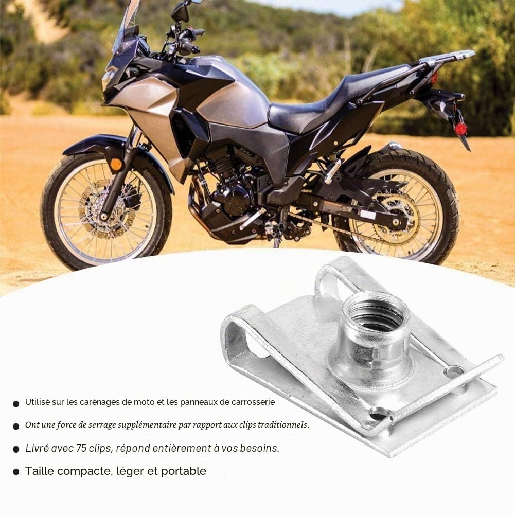 Aramox 75 pièces Clips en U M6 pour Carrosserie Moto et Auto, Écrous à Ressort pour Panneaux de Porte, Fixations pour Carénage et Tableau de Bord, Acier au Manganèse