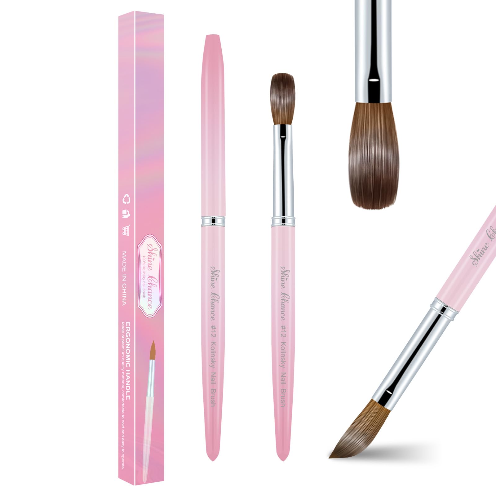 Acrylic Nail Brush Size 12, 100% Pure Kolinsky Nail Brush for Acrylic Application, Professional Nail Extension Manicure Tool Nail Drawing Pen for DIY