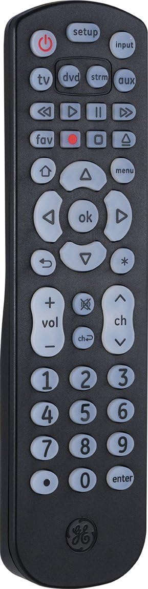 Backlit Universal Remote Control by GE, Works for Samsung, Vizio, TCL, HiSense, Sony, RCA, Panasonic, Roku, Apple TV, Smart TVs, Streaming Players, Blu-Ray, DVD, 4-Device, Black, 40081 : Electronics