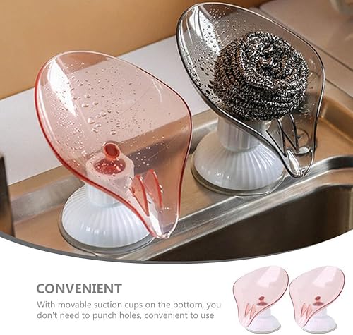 Miniatura 2 de Cabilock Jabonera autodrenante, 2 piezas, soporte para jabón en forma de hoja con ventosa, recipiente giratorio para ahorro de jabón para ducha,