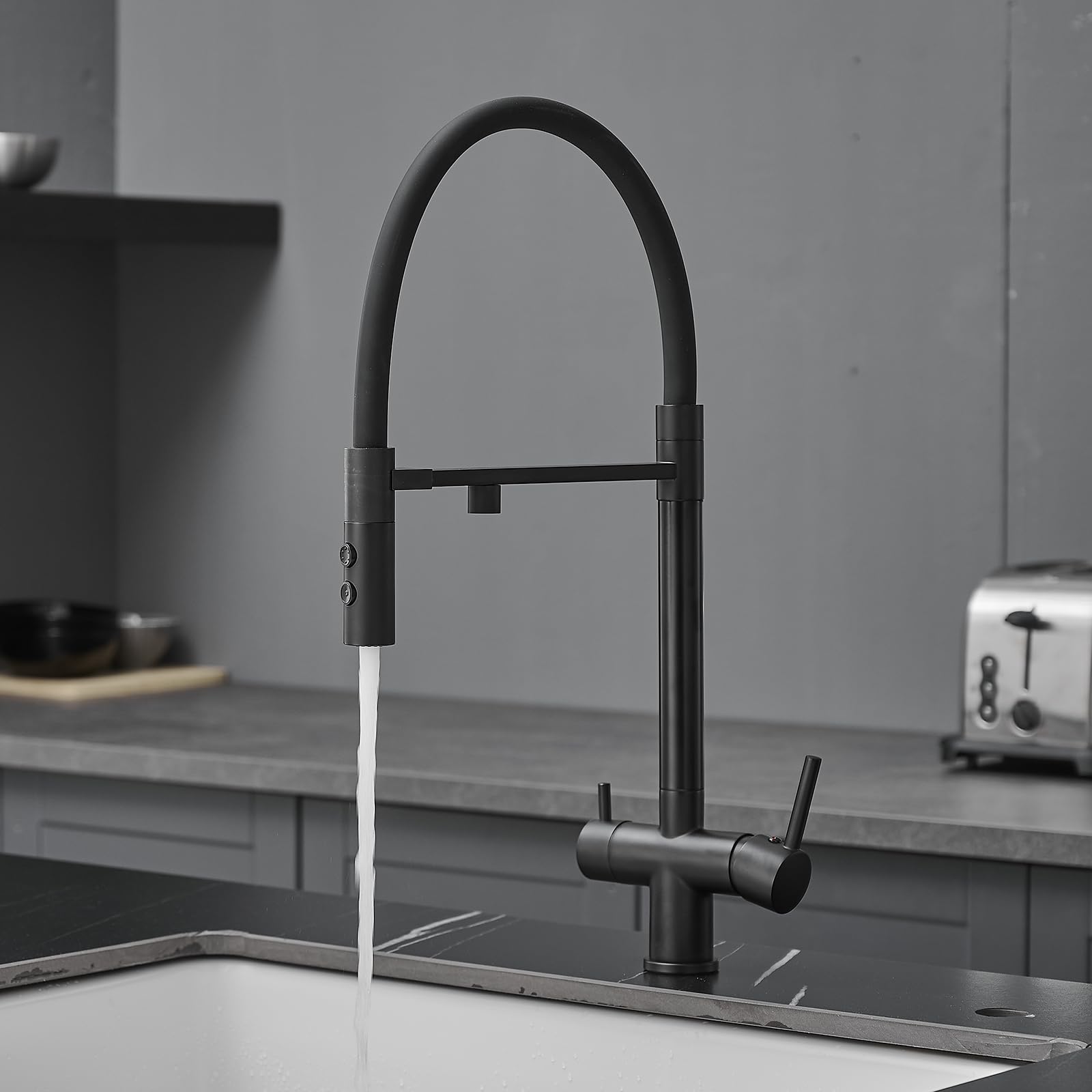 XJTNLB Grifo Cocina Flexible con Osmosis Negro Grifo de Cocina Osmosis 3 Vias Extraible con 2 Salidas Mezclador de Fregadero