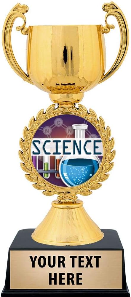 Crown Awards Personalized Science Trophy, 7.25" Gold Cup Science Fair Trophies for Kids with Free Custom Engraving