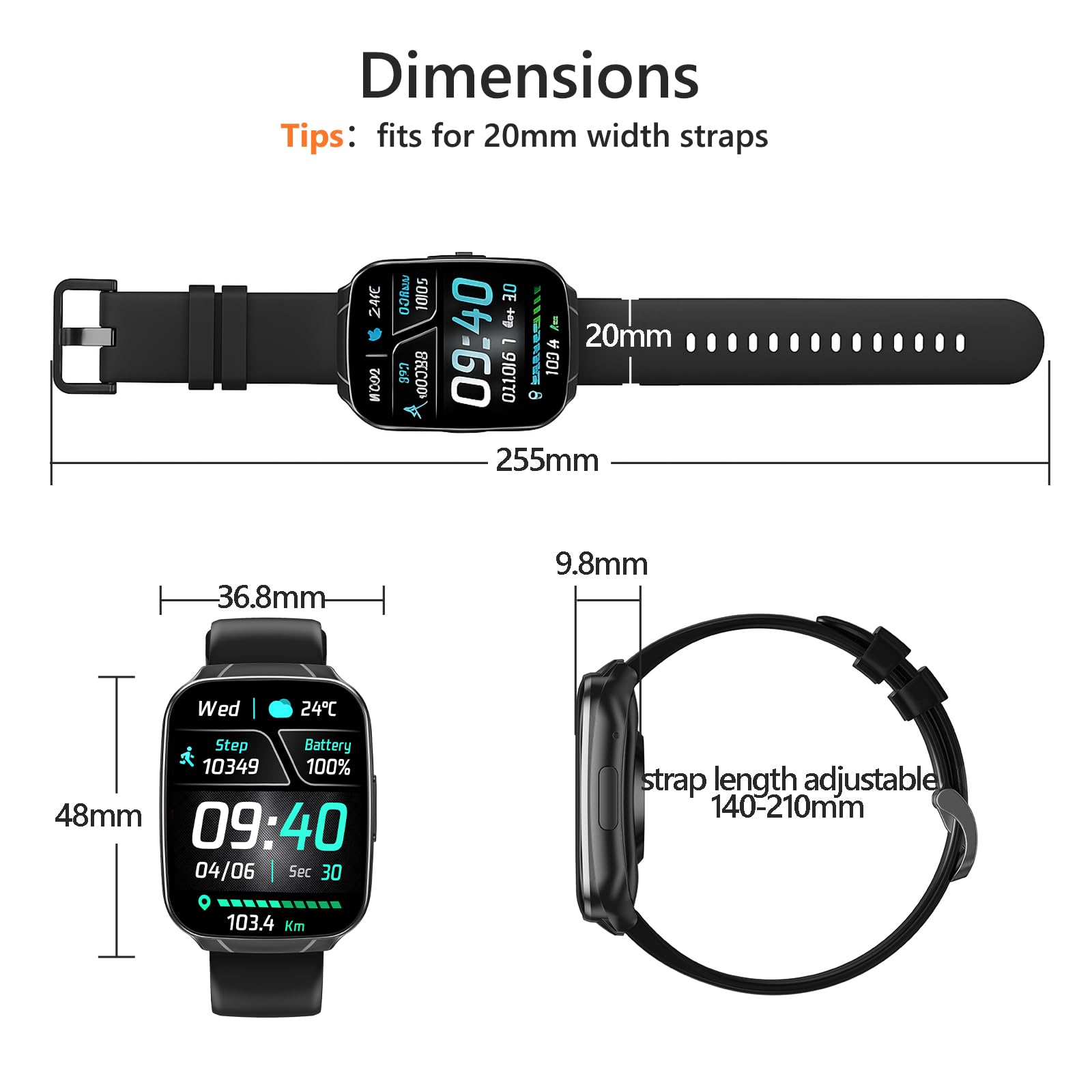 Montre Connectée 1,83" - Appels Bluetooth, 110+ Modes Sport, Moniteur Sommeil/fréquence Cardiaque - IP68, 5-7 Jours Autonomie - 4