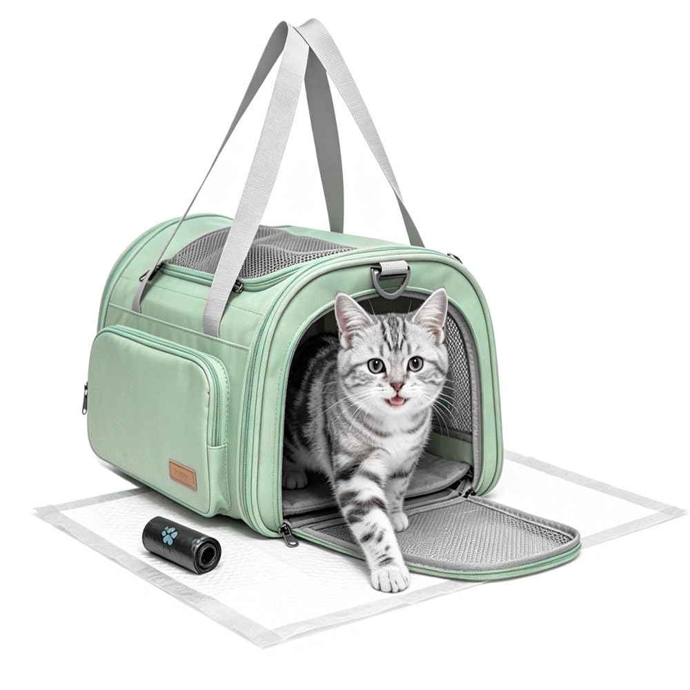 Sac de transport souple pour chien avec 1 sac à déjections canines et 5 tapis hygiéniques, approuvé par les compagnies aériennes pour petits chiens/chats (41,9 x 27,9 x 27,9 cm (L x l x H), idéal pour