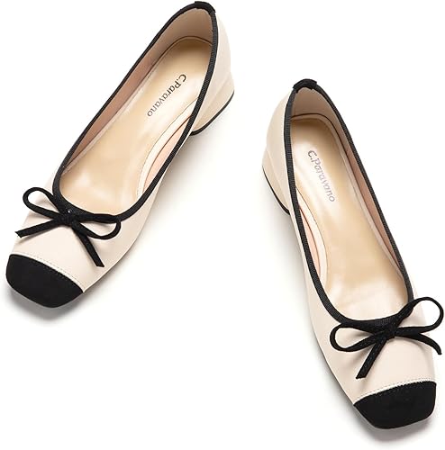 Miniatura 1 de C.Paravano Zapatos de tacón bajo con punta cuadrada para mujer Tacones gruesos con punta cerrada Zapatos de tacón bajo de cuero Zapatos de vestir