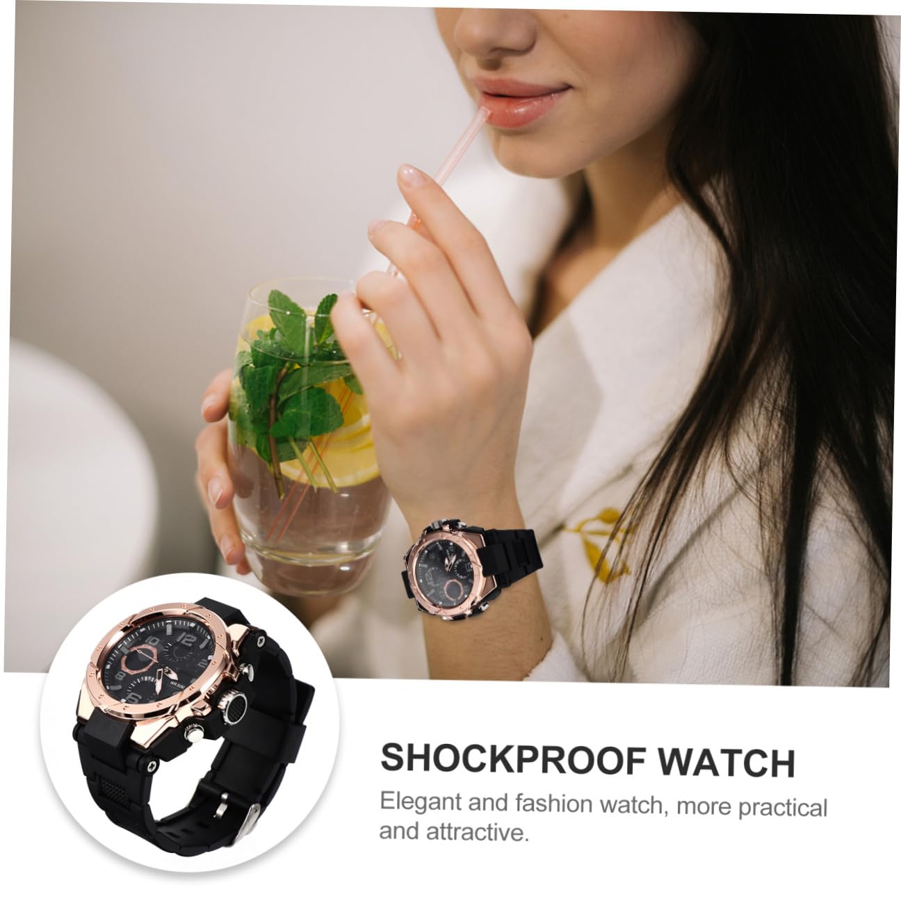 iplusmile Reloj Negro Resistente al Agua de Pulsera de Acero Inoxidable
