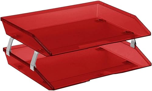 Acrimet Facility - Organizador de archivos de escritorio de plástico de 2 niveles (color rojo transparente)