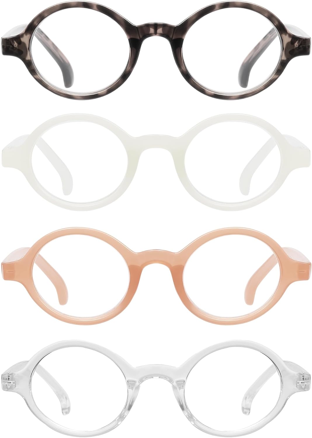 JM Set of 4 Retro Round Reading Glasses Spring Hinge Readers Men Women Glasses for Reading 4 Pack Mix - Image 2