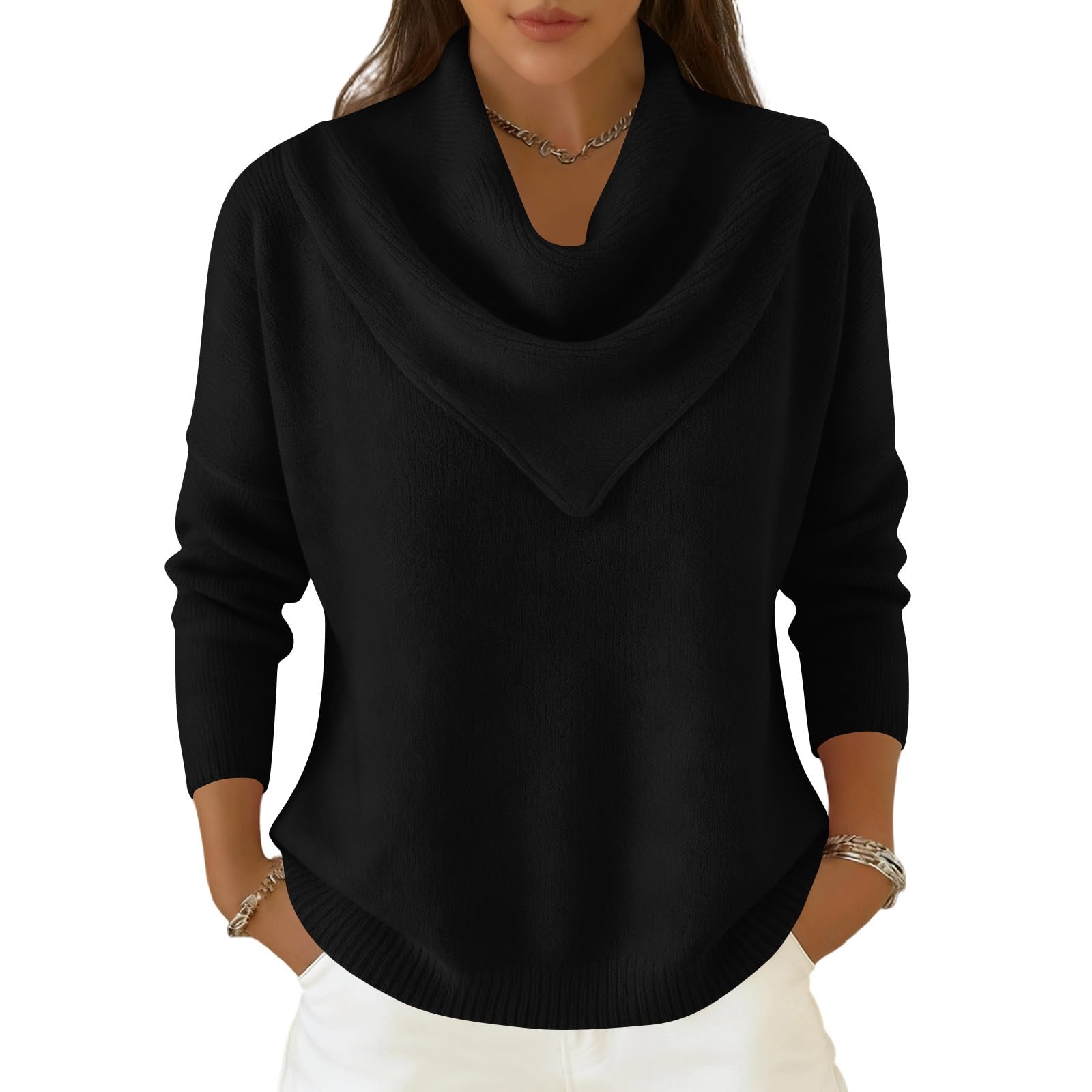 Cowl Neck Sweater for Women Elegant Long Sleeve Cozy Pullover Sweaters Dressy Casual Turtleneck Chunky Knit Sweater