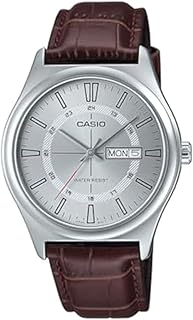 Casio MTP-V006L-7C Men's Leather Band 24 Hour Silver Index Dial Day Date 3-Hand Analog Watch