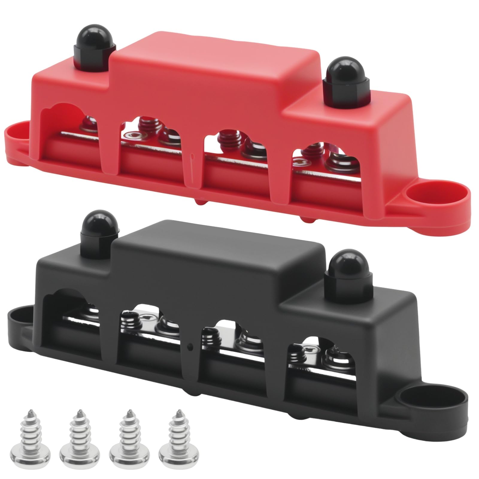 Hoypeyfiy 2 blocchi di distribuzione del bus, 12 V-48 V DC, binari di distribuzione 250 A, BusBar Box con 4 bulloni M8, adatti per auto camper (rosso, nero)