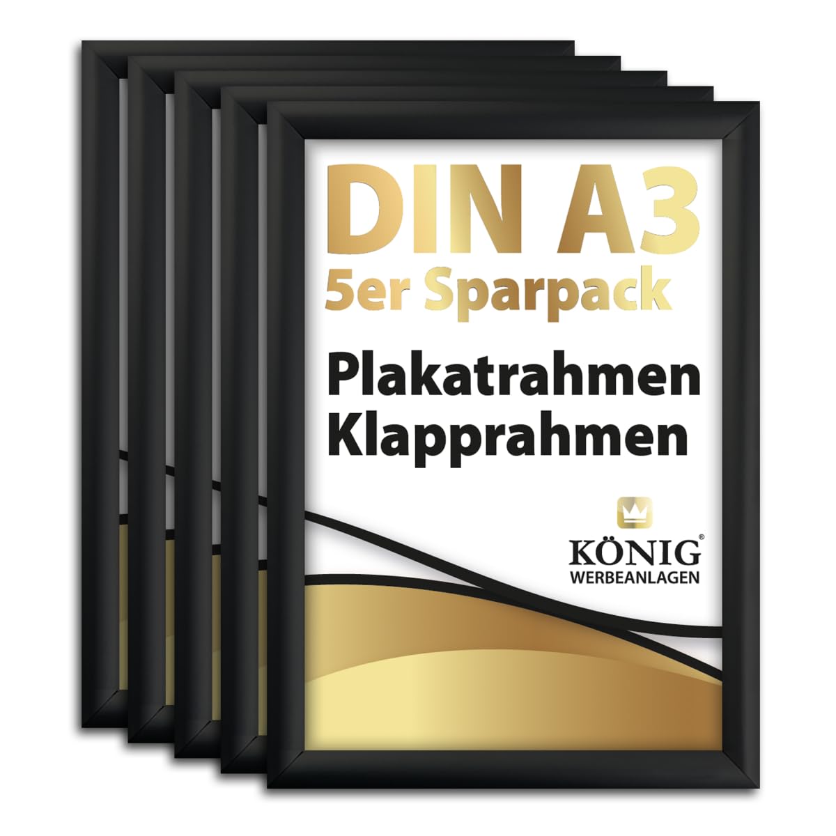 Dreifke 5 Plakatrahmen DIN A3 | 25mm Aluminium Profil, schwarz | inkl. entspiegelter Schutzscheibe | Alu Klapprahmen Wechselrahmen Posterrahmen | 5er Sparpack