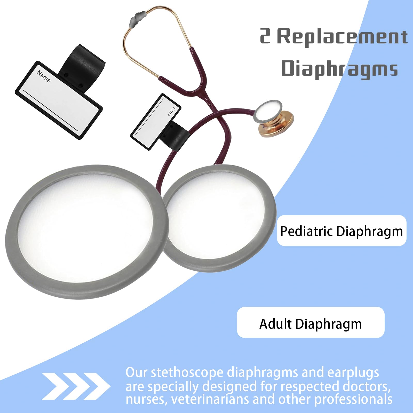 Stethoscope Replacement Part Kit Stethoscope Diaphragm for Littman Stethoscope Classic 3, Cardiology 3 & Cardiology 4 - Ear Tips Earpieces Fit Classic III, Cardiology III & IV with 2 Stethoscope Name tages Name ID(grey)
