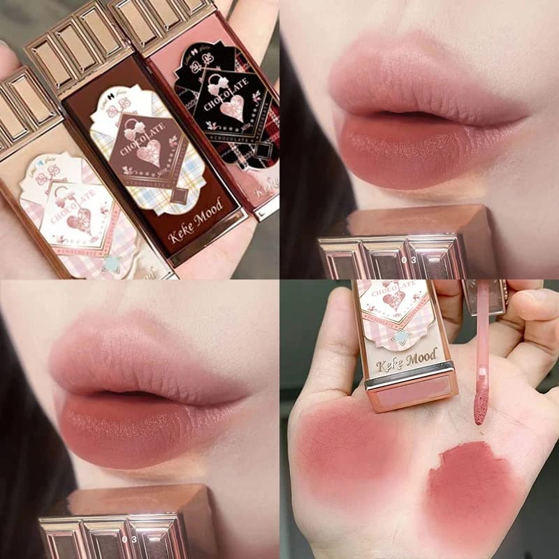 Miniatura 5 de 2 lápices labiales de chocolate, esmalte de labios líquido mate, lindo lápiz labial impermeable a prueba de manchas, terciopelo mate, permanece en