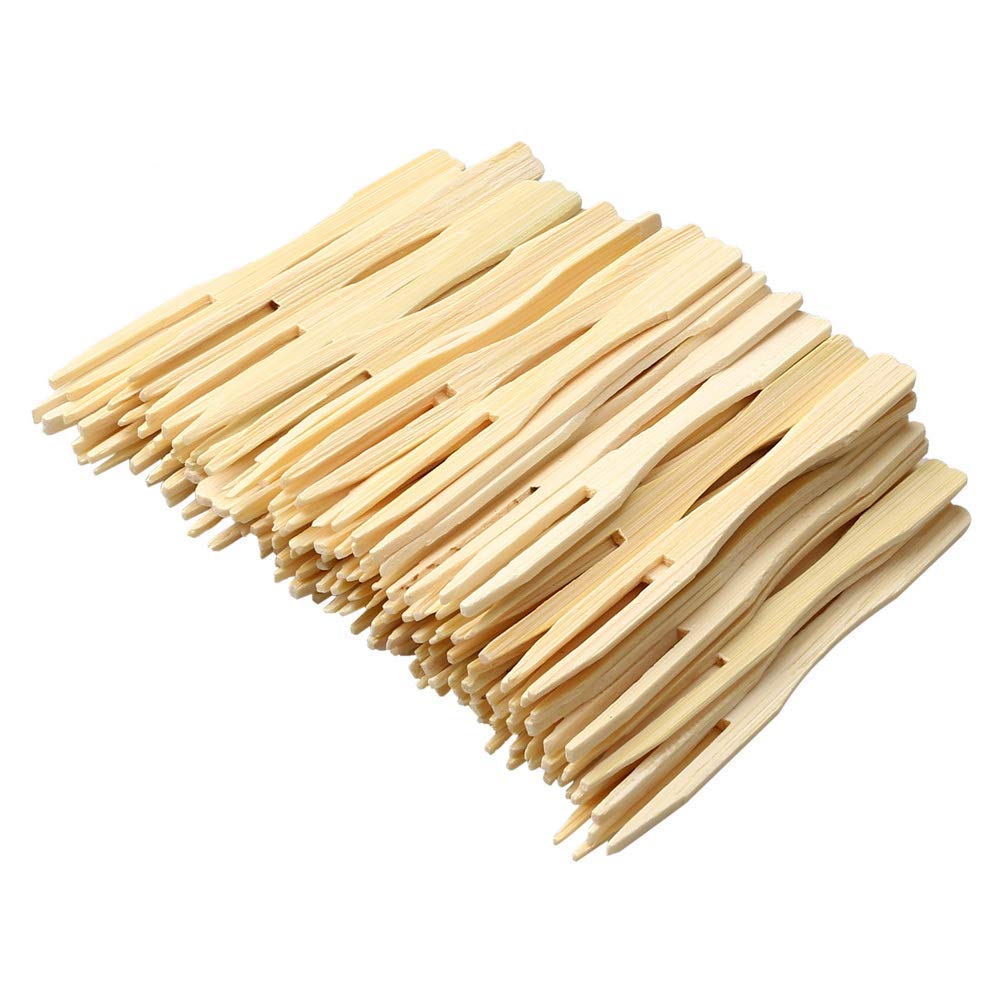 RIANZ Disposable Wooden Fruit Fork Sets | Mini Fork for Snacks | Eco-Friendly Wooden Cutlery | Bamboo Party Forks | Mini Cocktail Picks |Fruit Appetizers Dessert Forks 3.5 inches (Pack of 100 pcs)