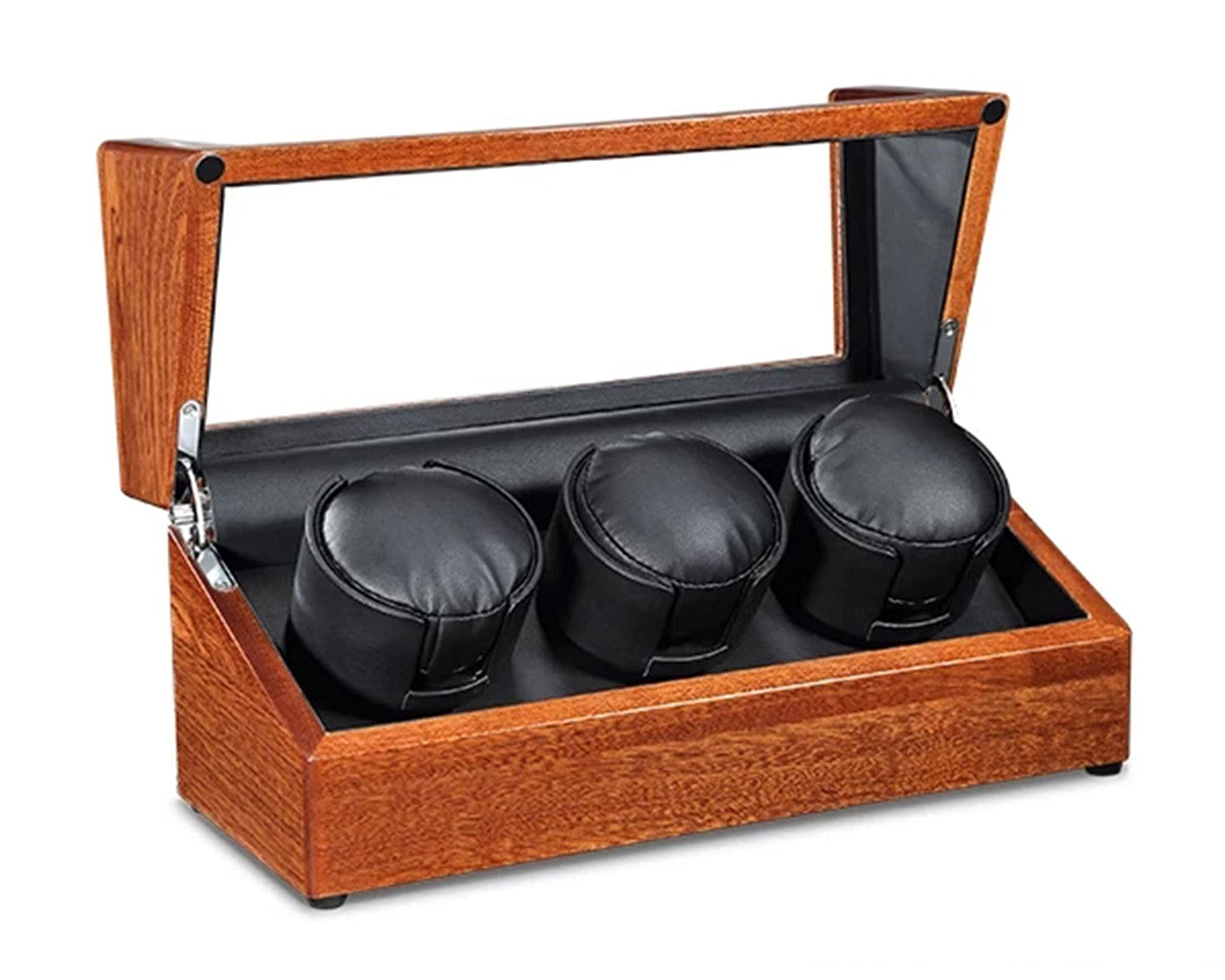 QUSYZD Watch Display Box Watch Winder for 4 Storages Wood Shell Piano Paint Exterior and Extremely Silent Motor, with Soft Flexible Watch Pillow,Black-3+0
