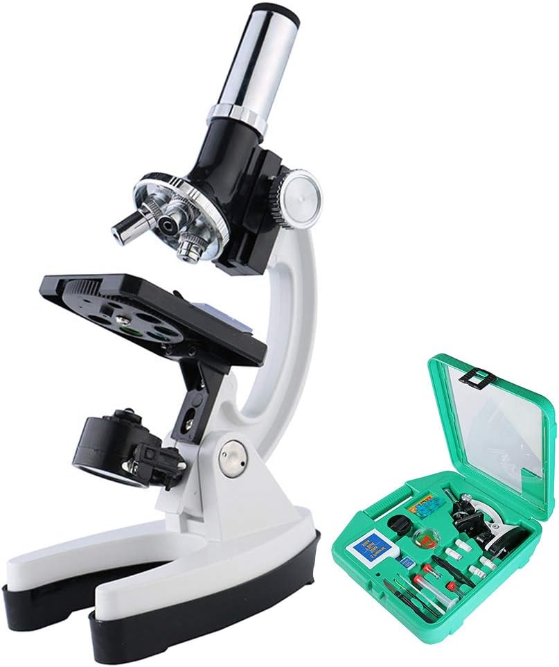 Microscope Set with Accessories Kit 100X-1200X Children Kids Students All-Metal Microscope Biology Biological Science Scientific Lab Experiment Microorganism Microscopic Magnifier