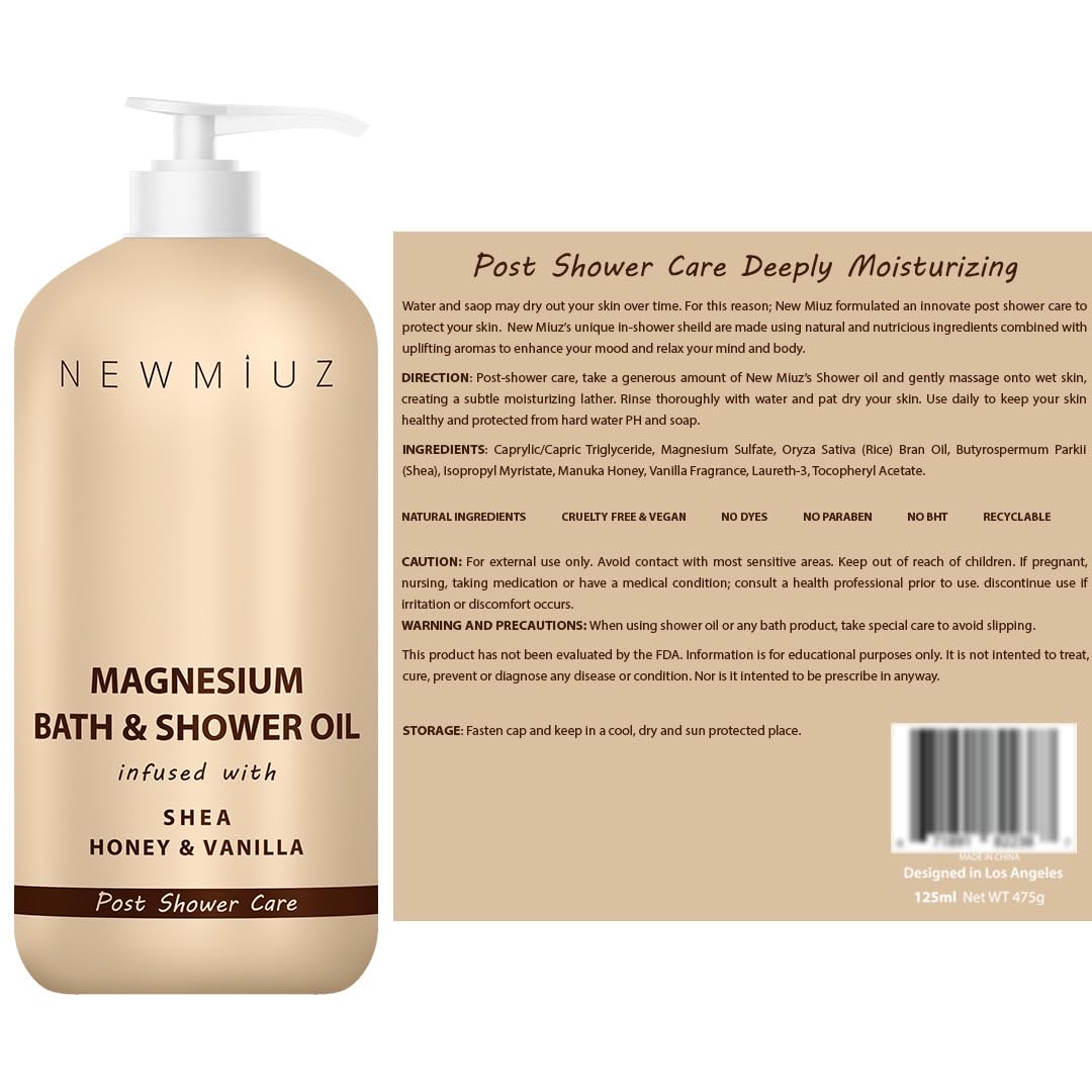 New Miuz Magnesium InShower Body Conditioner Soft Skin Post Shower Care Moisturizer for Body Legs Bath Oil for Dry Skin Shea Butter Honey Vanilla Self Care Spa Gift - Image 8