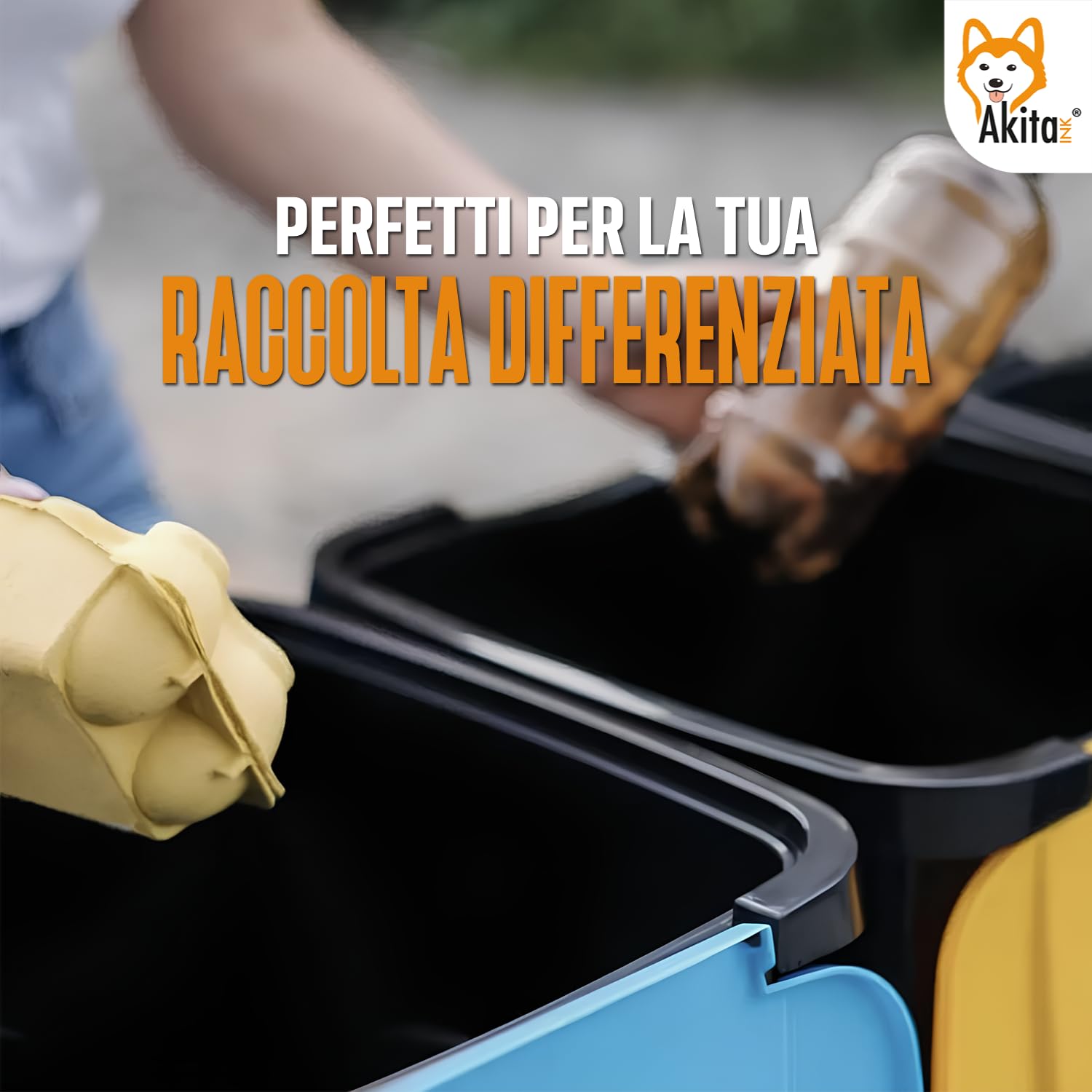 AKITAInk - Set 4 Bidoni per Raccolta Differenziata da 50L - Modello AKIJAZZ4 | Soluzione Pratica per una Separazione Facile e Ordinata dei Rifiuti - Made in Italy
