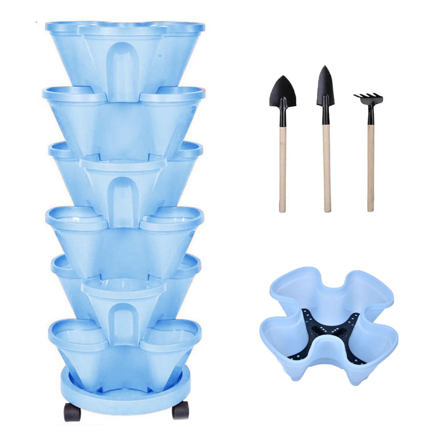 Pot de fleurs vertical empilable multi-niveaux avec roulettes pour petit espace