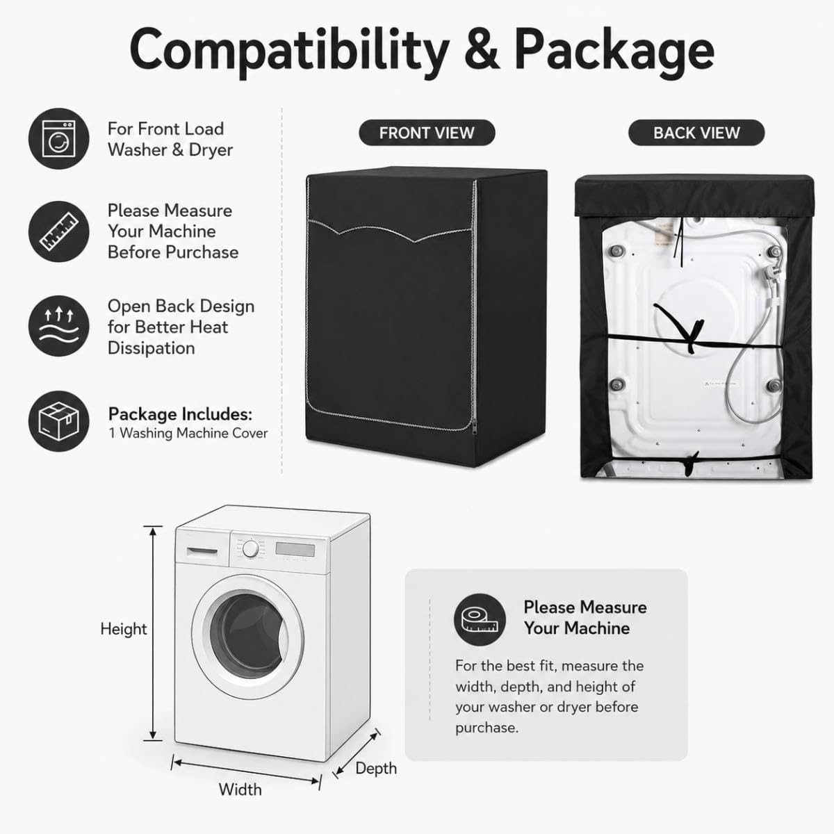 Coprilavatrice per Hoover HBQD413BL10GU-80 2025 2026+ | Copertura Lavatrice Esterno Impermeabile Copri Lavatrice con Apertura Anteriore Copri Asciugatrice Coperchio Lavatrice