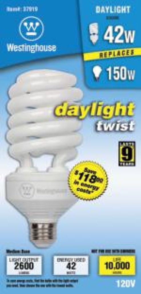 Westinghouse 3791900 42 Watt Twist CFL Daylight High Wattage Light Bulb with Medium Base