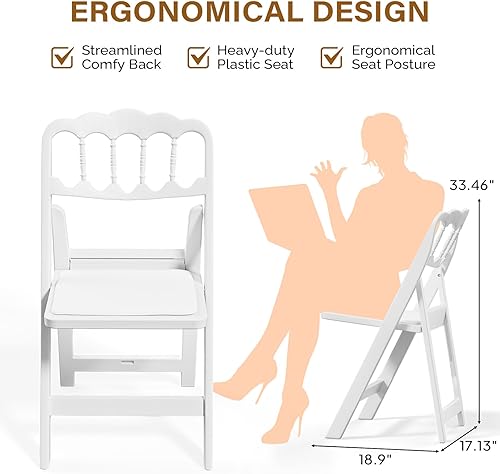 Miniatura 3 de VINGLI Silla plegable de plástico de resina blanca con asiento acolchado, silla de plástico plegable con capacidad de peso de hasta 350 libras,