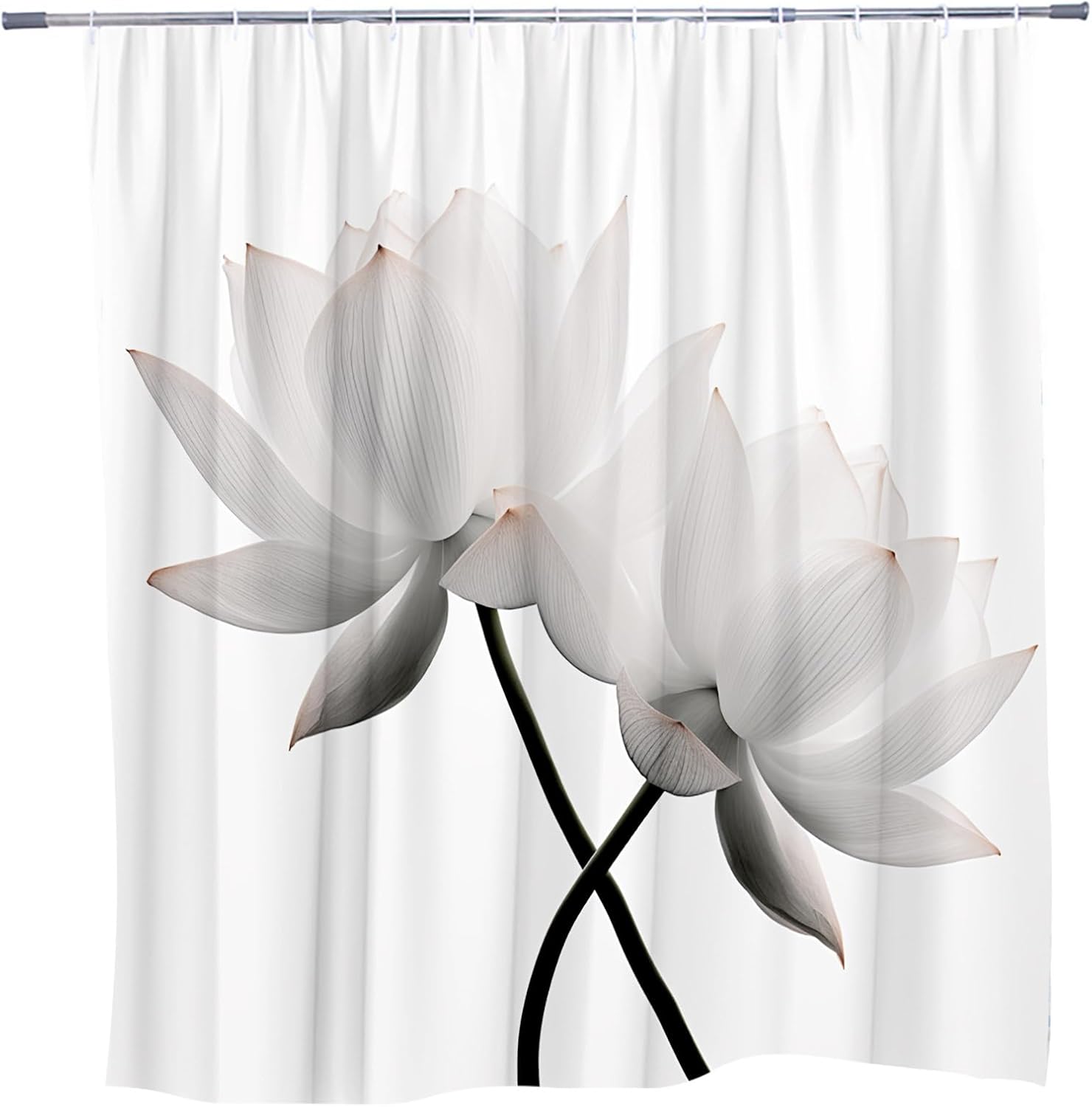 Lotus Shower Curtain Black White Elegant Flower Black Lotus Unique Simple Woman Bathroom Decor with Hooks 108 x 70 in