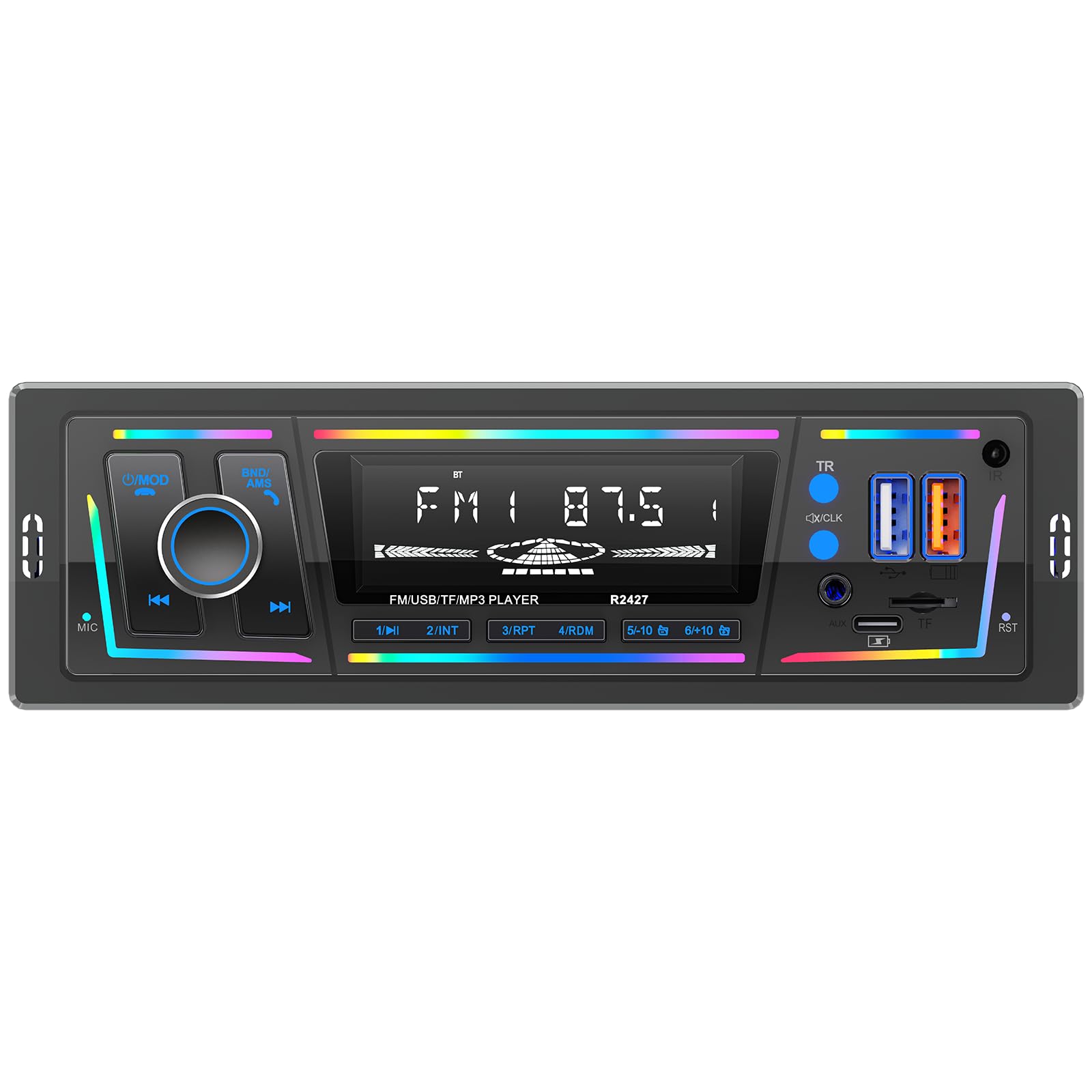 RDS Autoradio Bluetooth, CENXINY Autoradio mit Type-C-Ladeanschluss, Mehreren Beleuchtungsmodi,FM/AM Fernbedienung/2USB/AUX/SD/MP3-Player/DSP/EQ