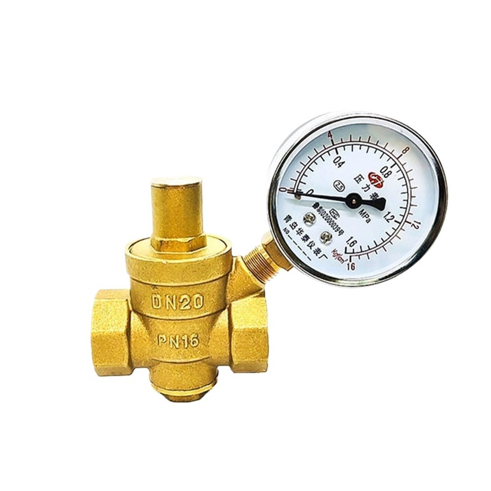 VSPPJYFG 1-1/4" Brass Adjustable Water Reducing Valve Female Thread Brass Pressure Gauge Regulator Valves With Gauge Meter(Valve with Gauge)