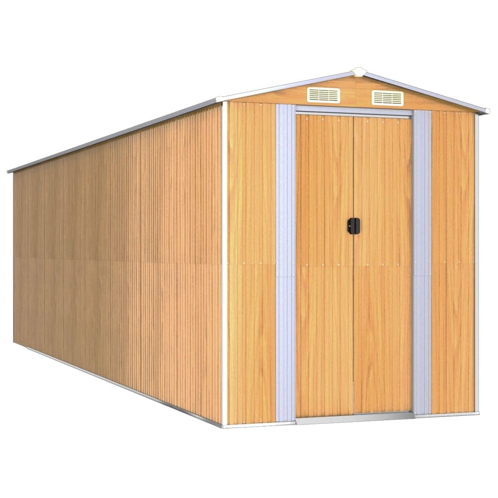 Générique Jasnobrązowy domek ogrodowy 192x689x223 cm stal ocynkowana, podwójne drzwi przesuwne do przechowywania na zewnątrz narzędzia ogrodowe i sprzęt