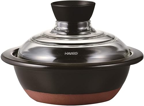 HARIO GDN-165-B Earthenware Pot with Glass Lid, No. 6, 23.7 fl oz (700 ml), Black
