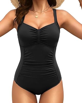 Tempt Me Women Ruched Slimming One Piece Swimsuits Tummy Control Vintage Bathing Suits