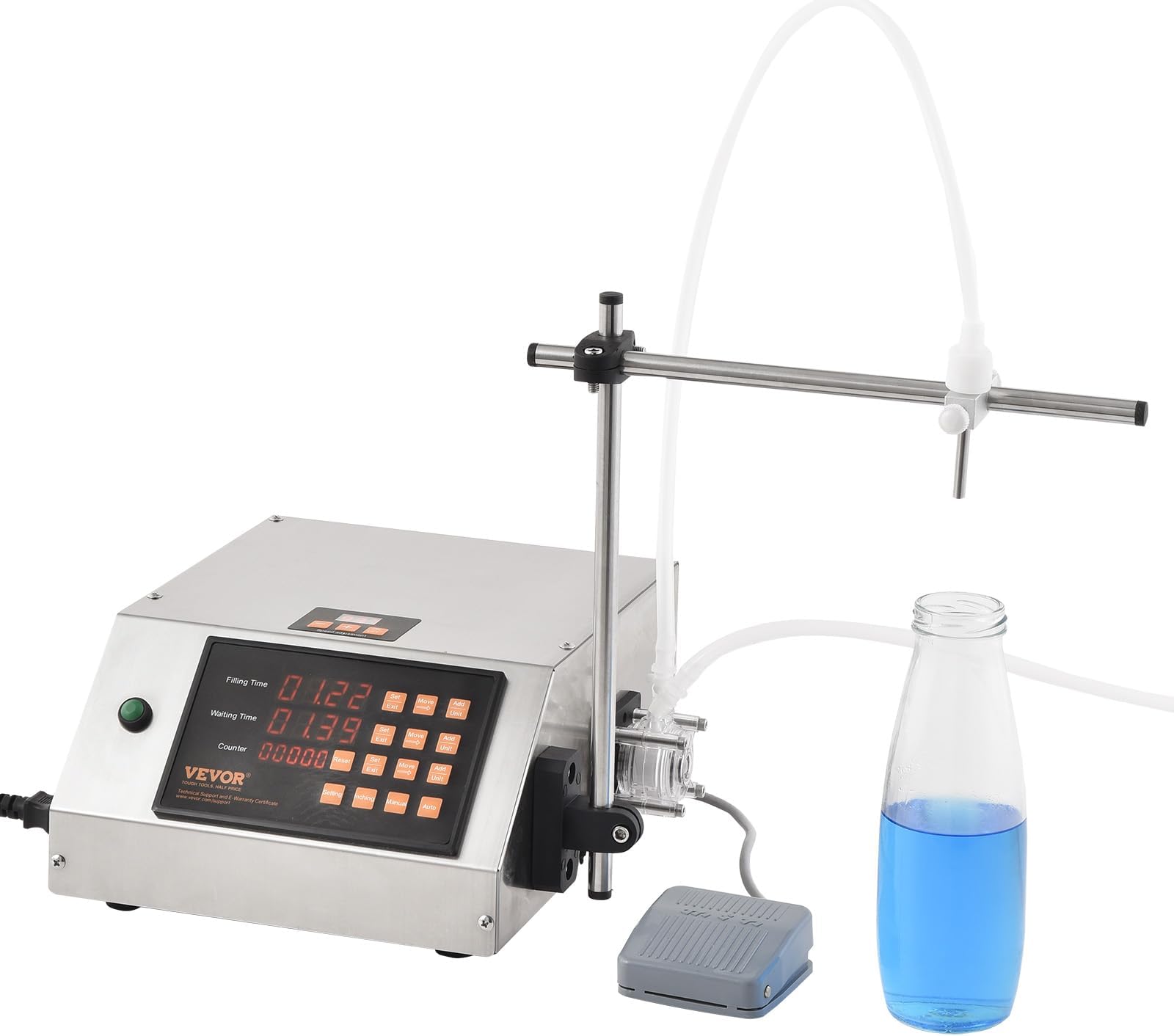 VEVOR Liquid Filling Machine 5-650ml, Automatic Bottle Filling Machine, Paste Filling Machine Peristaltic Pump Digital Control for Milk, Water, Wine, Beverage, Soy Sauce (Single Nozzle)