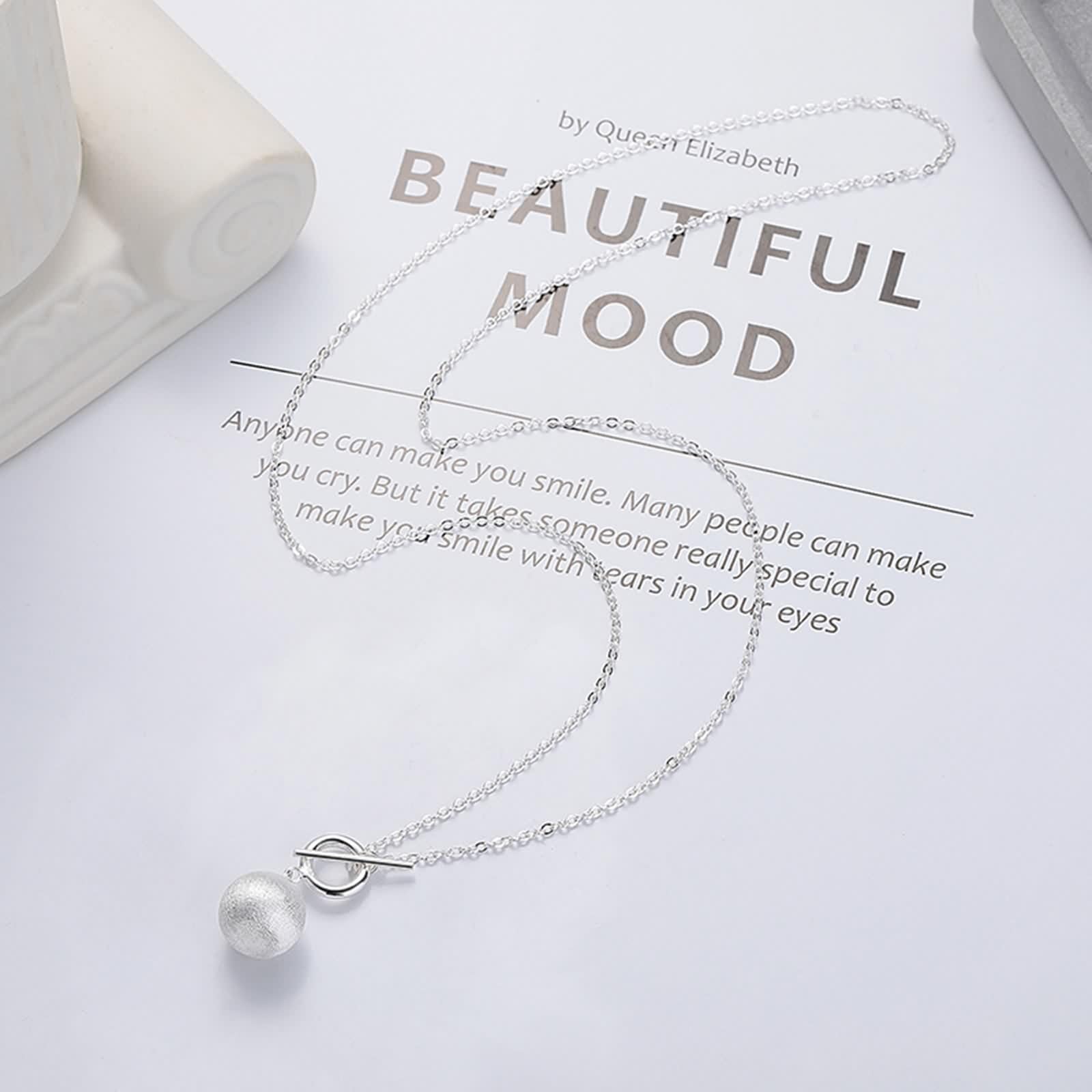 Collar de plata de ley 925 para mujer, collar de cadena con colgante de bola de plata para esposa o amiga
