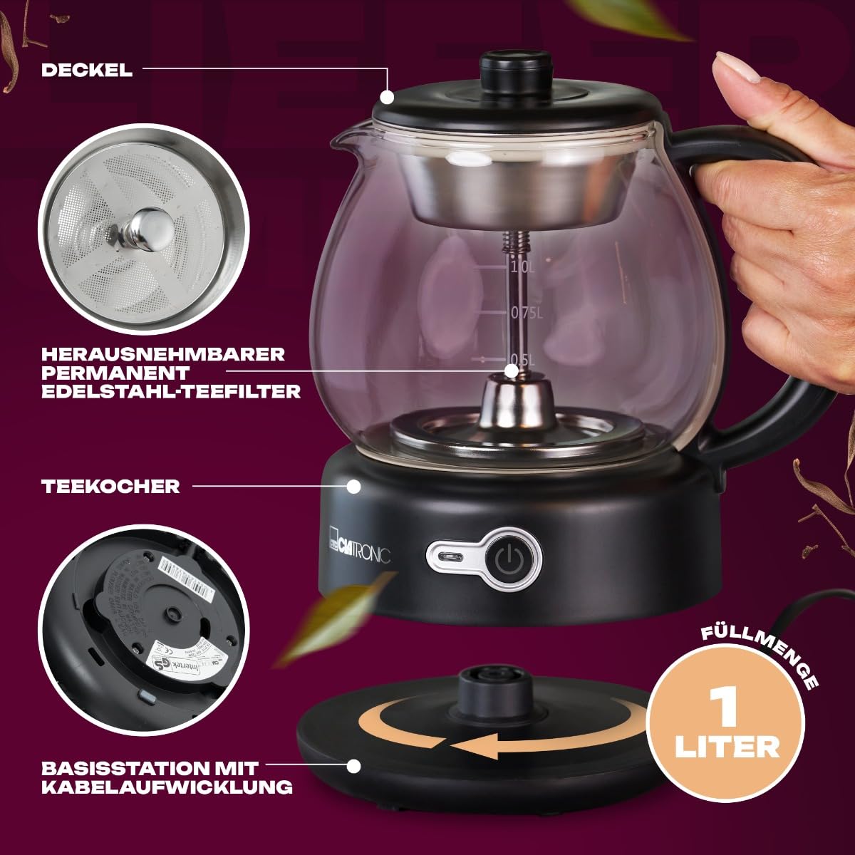 Clatronic TK 3715 noir Théière électrique 1,0L