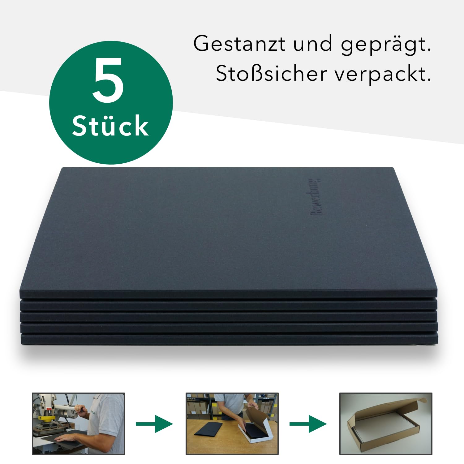 BL-exclusivdruck® Optima-Plus Lot de 5 chemises de candidature en 3 parties Bleu marine Avec inscription Bewerbung
